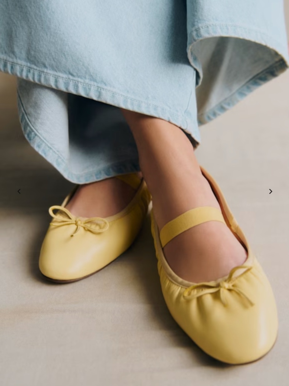 Sezane Low Amélie Ballerinas Yellow Smooth Pleated Stretch - Size US 8